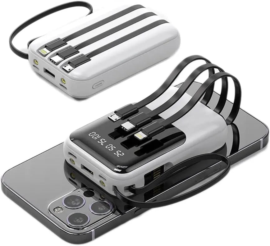 10 000 mAh kompakt powerbank — Snabbladdande bärbart batteri med inbyggda kablar och LED-display MILA Sverige
