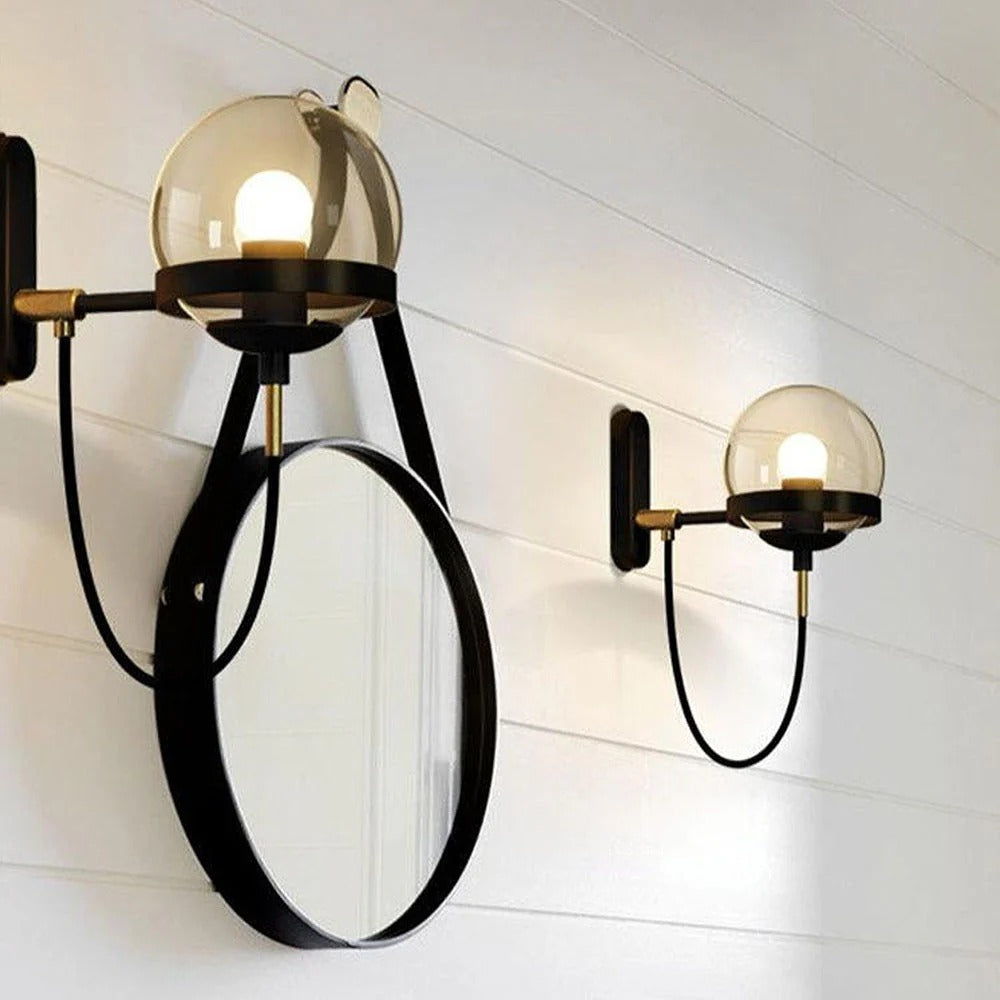 Nordic Glass Wall Lamp | Iron Base | Retro Vintage Style | 11in Round Shade | Brick by Brick Carvallo