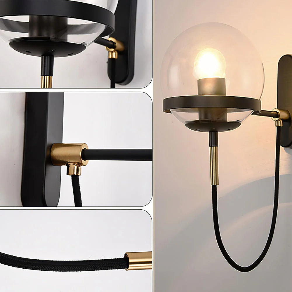 Nordic Glass Wall Lamp | Iron Base | Retro Vintage Style | 11in Round Shade | Brick by Brick Carvallo