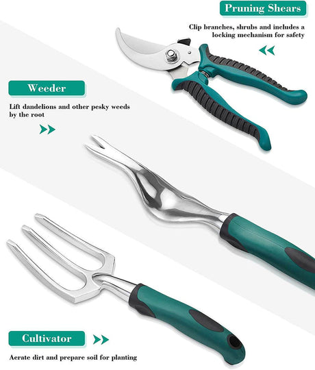 Carvallo-Set FloraMeister 11in1 | Komplettset med väska | Ergonomisk & Rostfri | För nybörjare & proffs Carvallo