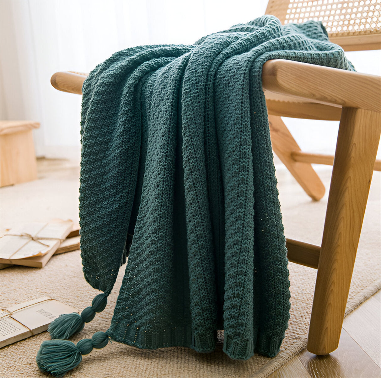 Nordisk Vaffelmönstrad Kraftig Stickad Filt För Mysiga Utrymmen Carvallo