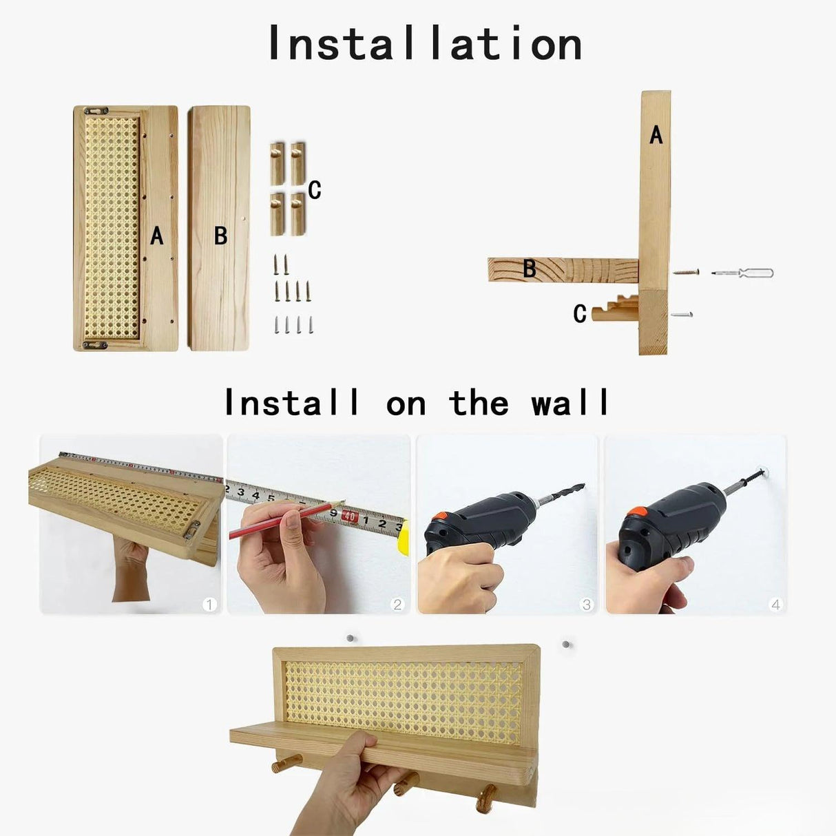 Carvallo - Vägghylla i trä och rotting Carvallo