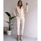 Millie Set - Stickad tvådelad hemmakostym för kvinnor (Mysig tröja + Byxor) Carvallo