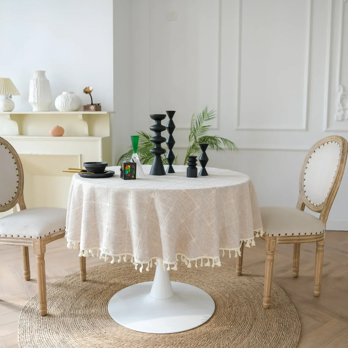 Bomull Linne Jacquard Runddukar med Fransar Carvallo