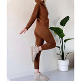 Millie Set - Stickad tvådelad hemmakostym för kvinnor (Mysig tröja + Byxor) Carvallo