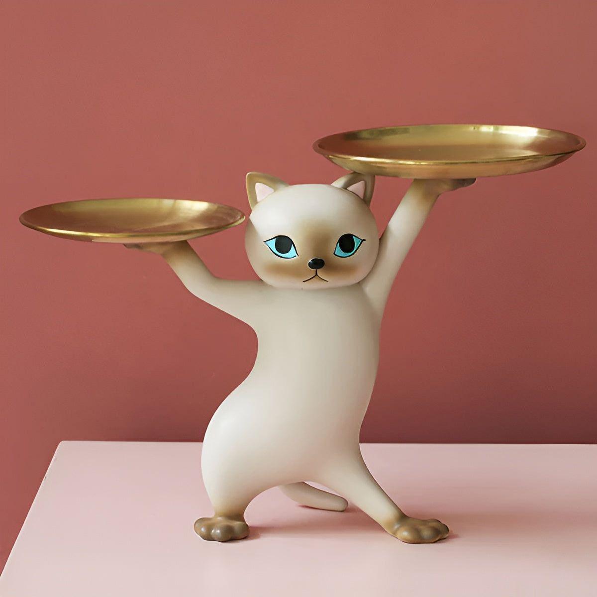 Purrfect Keeper - Kärleksfull Nordic Resin Kattbricka Staty för Små Värdeföremål Carvallo