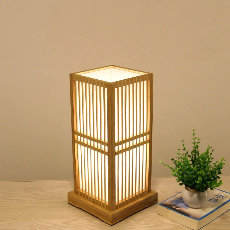 Tatami Japansk Sängbordslampa med Trä Bambuskärm Carvallo