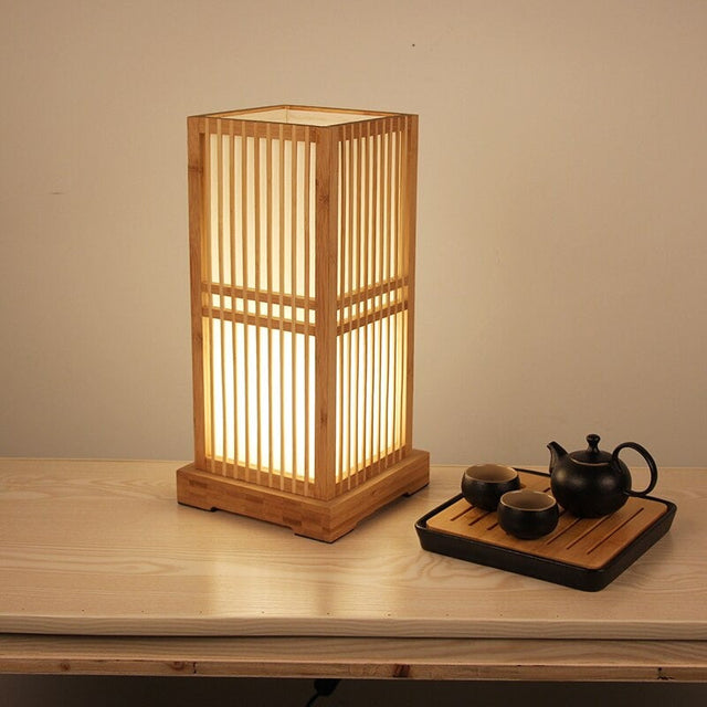 Tatami Japansk Sängbordslampa med Trä Bambuskärm Carvallo