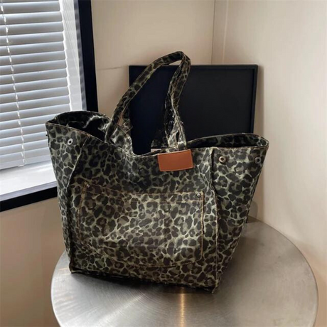 Överdimensionerad Axelväska med Leopardmönster-Bags-Hemnix-Grön-Hemnix