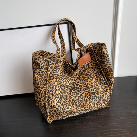 Överdimensionerad Axelväska med Leopardmönster-Bags-Hemnix-Brun-Hemnix