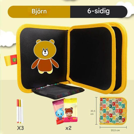 DoodleBloom – Återanvändningsbar Ritbok för Barn | Torkbar & Bärbar Kreativitet med Magisk Penna-Art & Drawing Toys-BB-Gul björn-6 sidor-Hemnix
