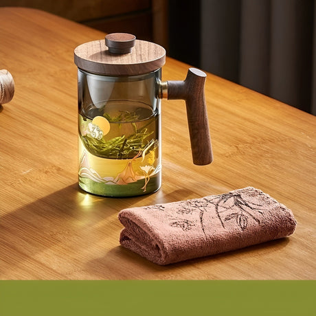 Glas te kopp med trähandtag – Värmeresistent & med tesil | Idealisk för hemmet Carvallo