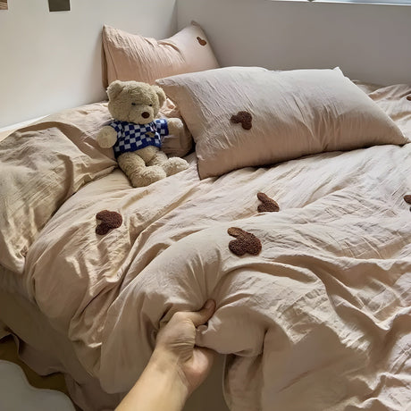 SweetNest Sängkläder Set - Avslappnad Broderad Hjärta Täcke Sängkläder Set (1 Filt + 1 Duvet Täcka + 2 Kuddöverdrag) Carvallo