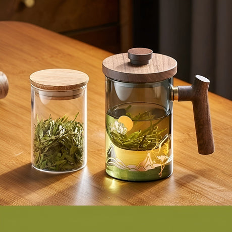 Glas te kopp med trähandtag – Värmeresistent & med tesil | Idealisk för hemmet Carvallo