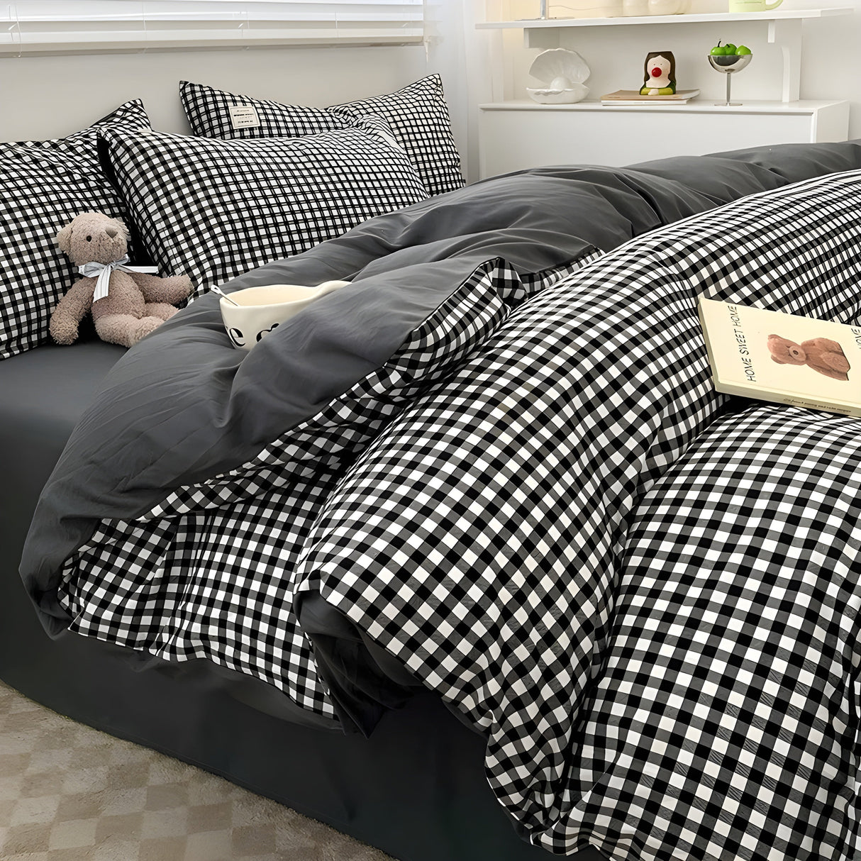 DreamPlaid Sängkläder Set - Nordisk Rutmönster Bomull Sängkläder Set Carvallo
