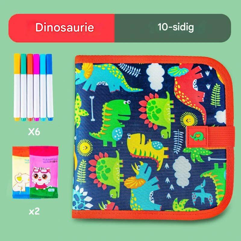 DoodleBloom – Återanvändningsbar Ritbok för Barn | Torkbar & Bärbar Kreativitet med Magisk Penna-Art & Drawing Toys-BB-Röd dinosaurie-10 sidor-Hemnix