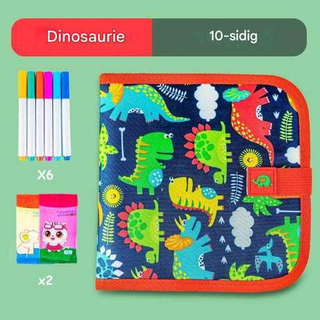 DoodleBloom – Återanvändningsbar Ritbok för Barn | Torkbar & Bärbar Kreativitet med Magisk Penna-Art & Drawing Toys-BB-Röd dinosaurie-10 sidor-Hemnix