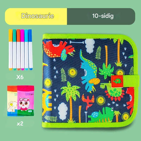 DoodleBloom – Återanvändningsbar Ritbok för Barn | Torkbar & Bärbar Kreativitet med Magisk Penna-Art & Drawing Toys-BB-Grön dinosaurie-10 sidor-Hemnix