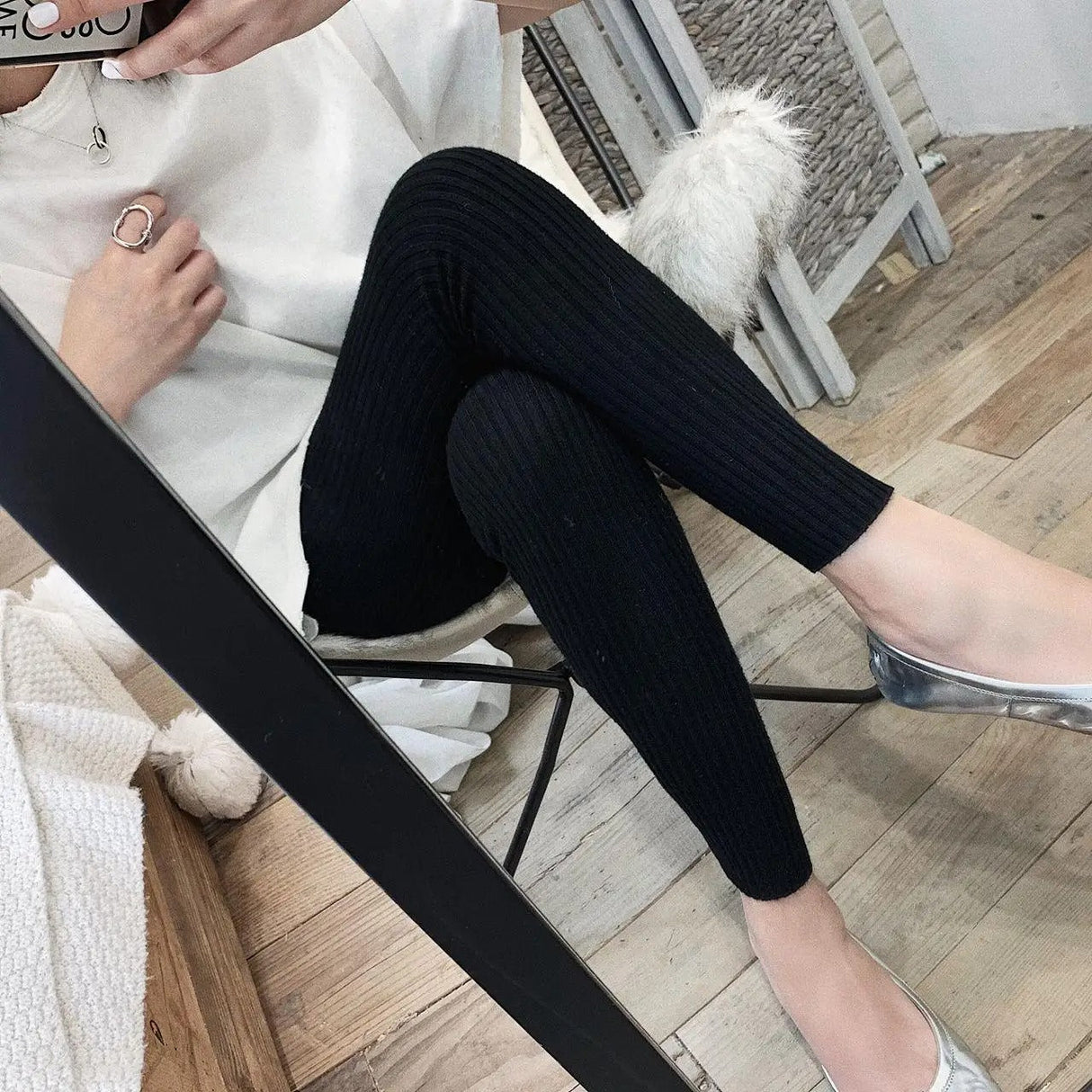 Stickade ribbade leggings med hög midja för kvinnor-Hemnix-Hemnix