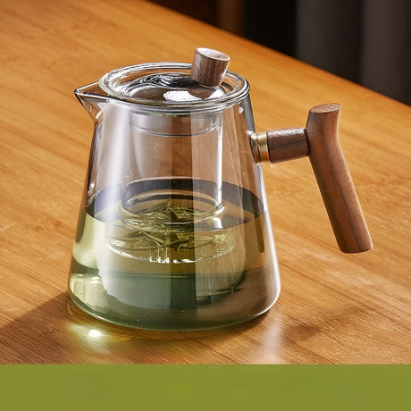 Glas te kopp med trähandtag – Värmeresistent & med tesil | Idealisk för hemmet Carvallo