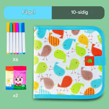 DoodleBloom – Återanvändningsbar Ritbok för Barn | Torkbar & Bärbar Kreativitet med Magisk Penna-Art & Drawing Toys-BB-Blå fågel-10 sidor-Hemnix