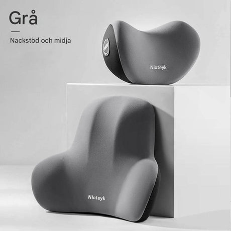 Travilo – Ergonomisk Nack- och Ryggkudde för Bilresor | Anpassningsbar Komfort i Varje Sits-Back & Lumbar Support Cushions-BB-1 set grått nackstöd och ländryggsstöd-Hemnix