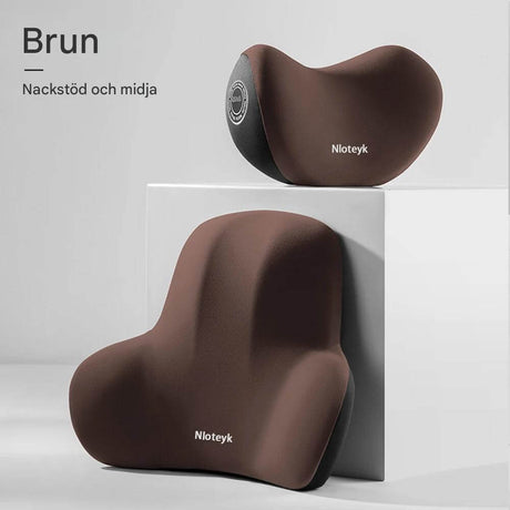 Travilo – Ergonomisk Nack- och Ryggkudde för Bilresor | Anpassningsbar Komfort i Varje Sits-Back & Lumbar Support Cushions-BB-1 set brunt huvudstöd och ländryggsstöd-Hemnix
