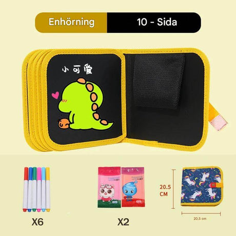 DoodleBloom – Återanvändningsbar Ritbok för Barn | Torkbar & Bärbar Kreativitet med Magisk Penna-Art & Drawing Toys-BB-Gul enhörning-10 sidor-Hemnix