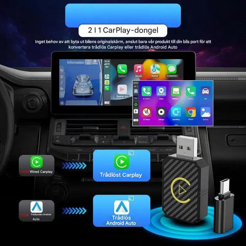 CarloBox – Trådlös CarPlay & Android Auto Adapter | Enkel Plug & Play för en Sladdfri Bilupplevelse-Motor Vehicle Video Monitor Mounts-BB-Hemnix