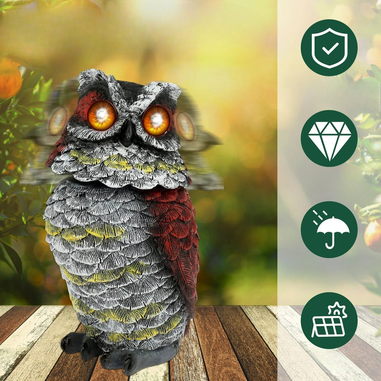 NightGlare – Solcellsdriven ugglefigur med automatisk belysning för trädgårdsatmosfär Carvallo