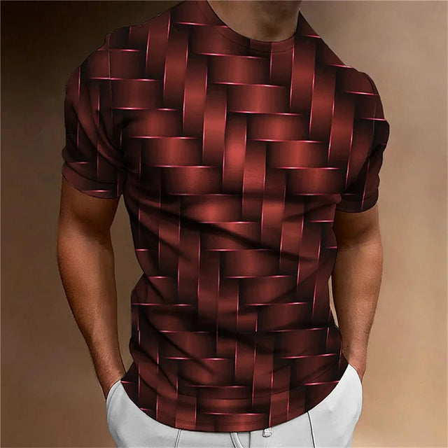T-shirt för män med geometrisk 3D-utskrift-Hemnix-Röd-S-Hemnix