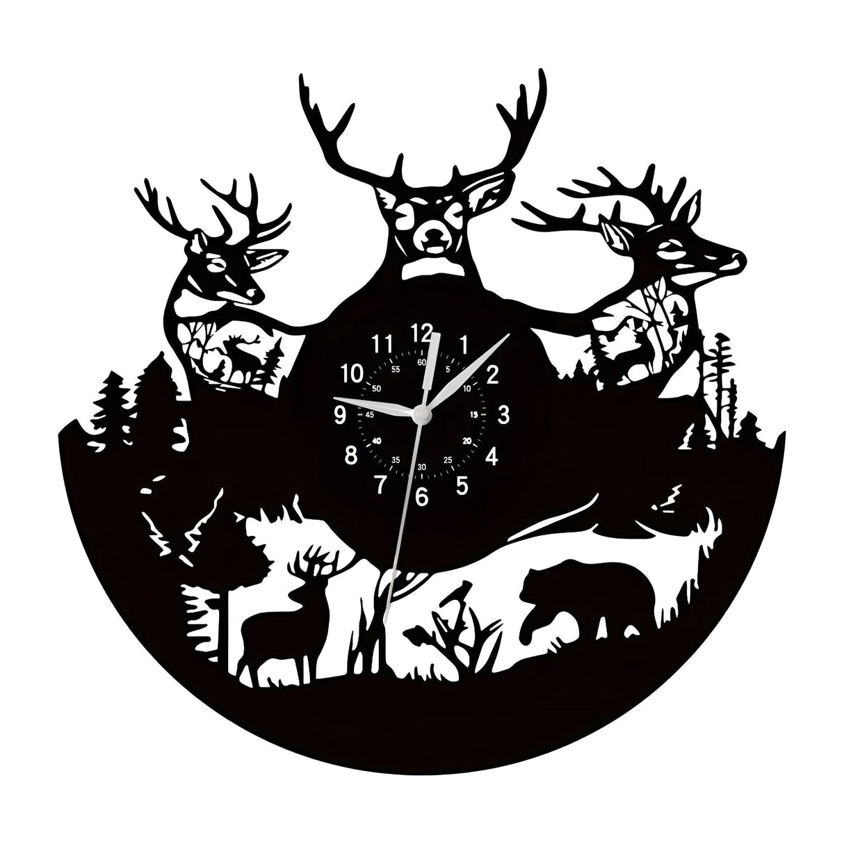 ForestTime Klocka - Kreativ Väggklocka med Skogsdjurshuvud i Vinyl för Juldekoration Carvallo