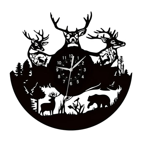 ForestTime Klocka - Kreativ Väggklocka med Skogsdjurshuvud i Vinyl för Juldekoration Carvallo