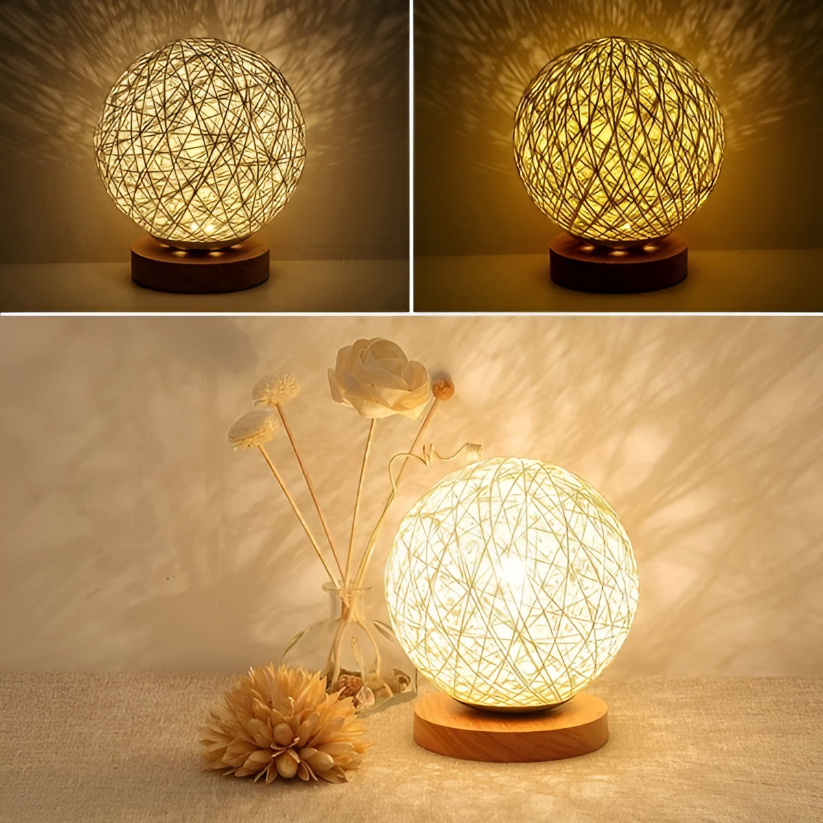 TwineGlow Lampa - Modern USB-uppladdningsbar Rattan Bordslampa Carvallo