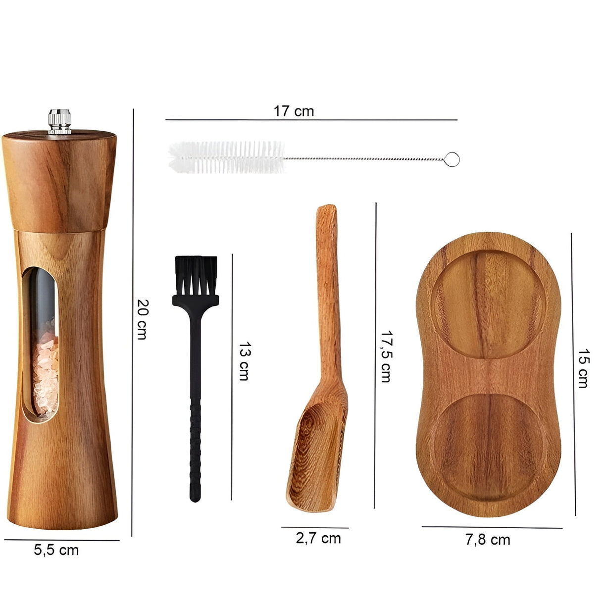 Manuella salt- och pepparkvarnar – träddesign med akrylfönster | set med 2 kvarnar Carvallo