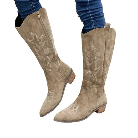 Broderade western cowboy-stövlar för kvinnor-Hemnix-Khaki-36-Hemnix
