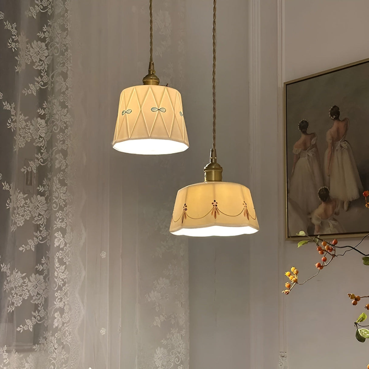 Carvallo - Elegant hänglampa med klassiskt mönstrat keramiskt design Carvallo