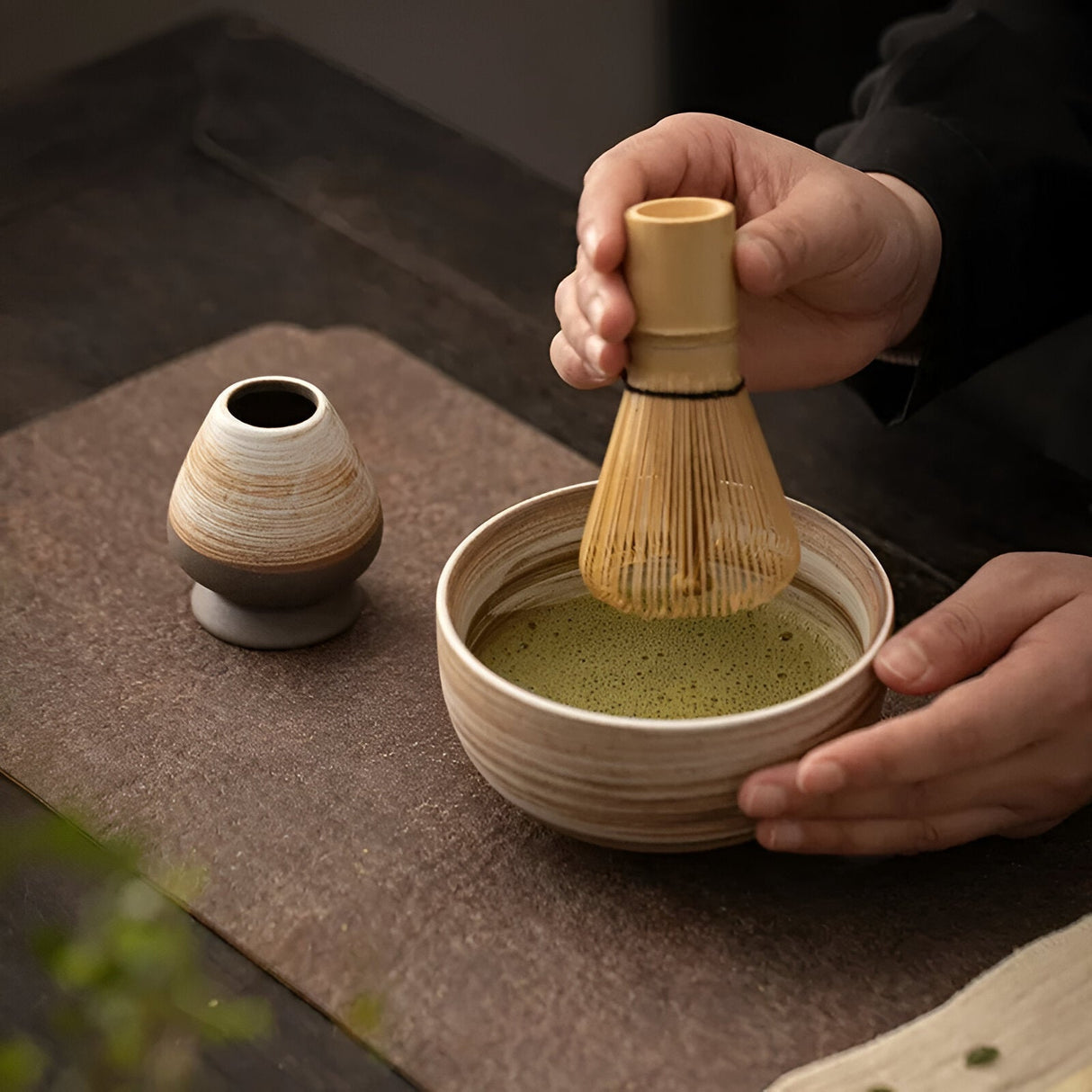 Matcha Te-set – 4-delar med bambuvisp | För traditionell teceremoni Carvallo