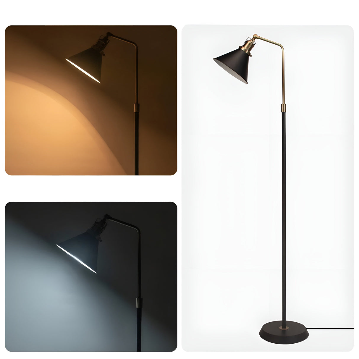 Metallgolvlampa – Svart med guldaccenter | Industriell design Carvallo