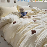 SweetNest Sängkläder Set - Avslappnad Broderad Hjärta Täcke Sängkläder Set (1 Filt + 1 Duvet Täcka + 2 Kuddöverdrag) Carvallo