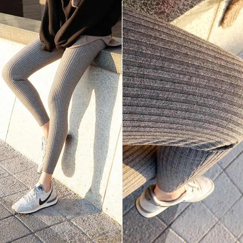 Stickade ribbade leggings med hög midja för kvinnor-Hemnix-Hemnix