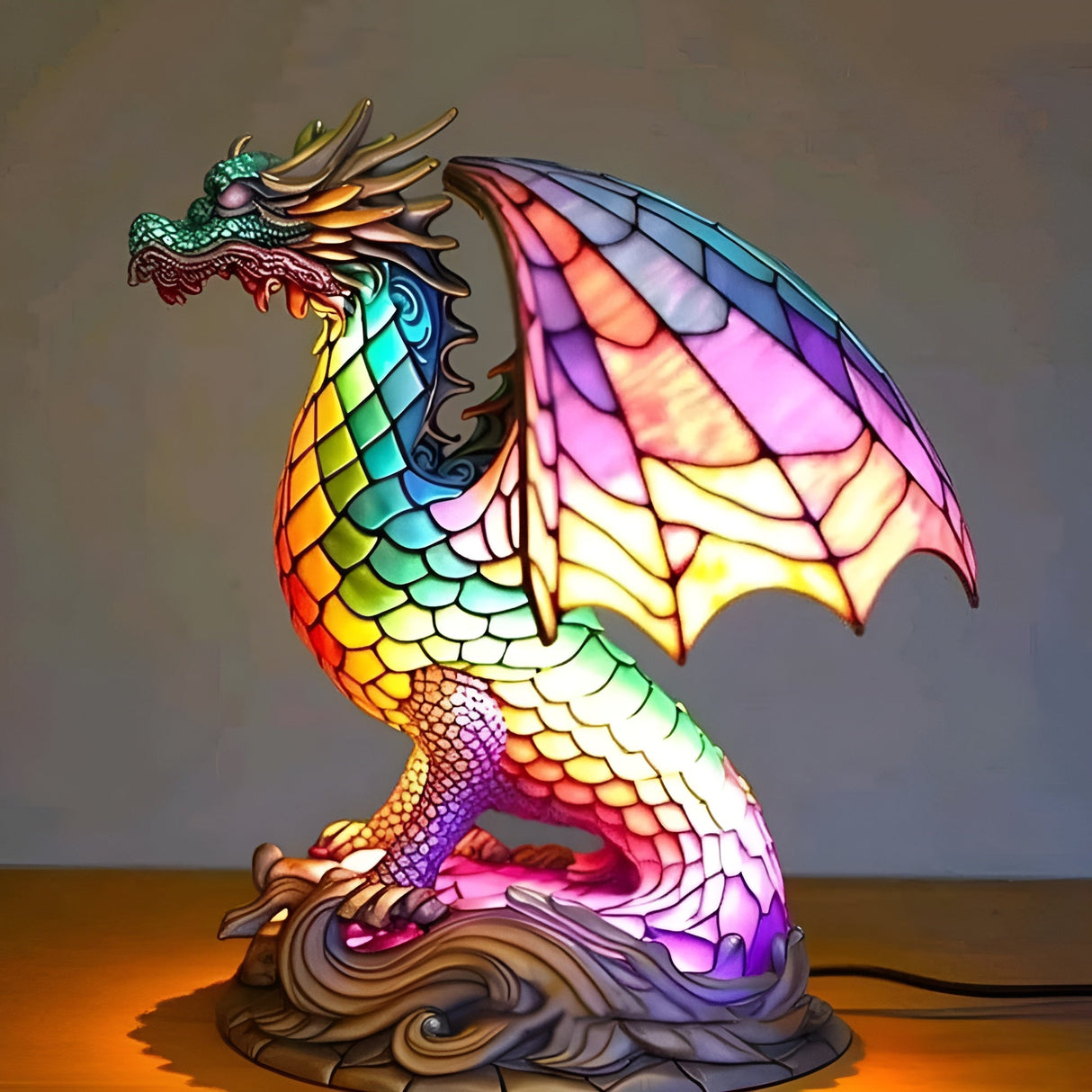 MythGlow – Bordsbelysning med djurmotiv, mjukt ljus och magisk design med drake eller elefant Carvallo