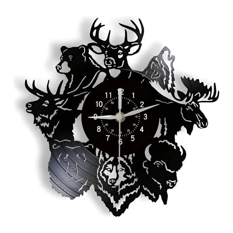ForestTime Klocka - Kreativ Väggklocka med Skogsdjurshuvud i Vinyl för Juldekoration Carvallo