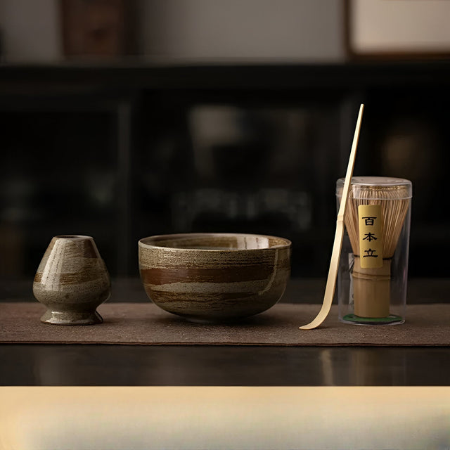 Matcha Te-set – 4-delar med bambuvisp | För traditionell teceremoni Carvallo