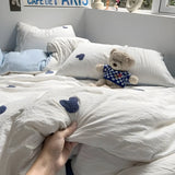 SweetNest Sängkläder Set - Avslappnad Broderad Hjärta Täcke Sängkläder Set (1 Filt + 1 Duvet Täcka + 2 Kuddöverdrag) Carvallo