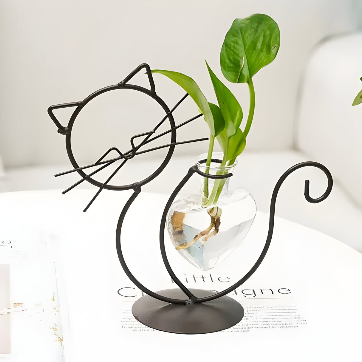 PawBloom – Hjärtaformad glasplantekasse med katts inspirerad hållare Carvallo