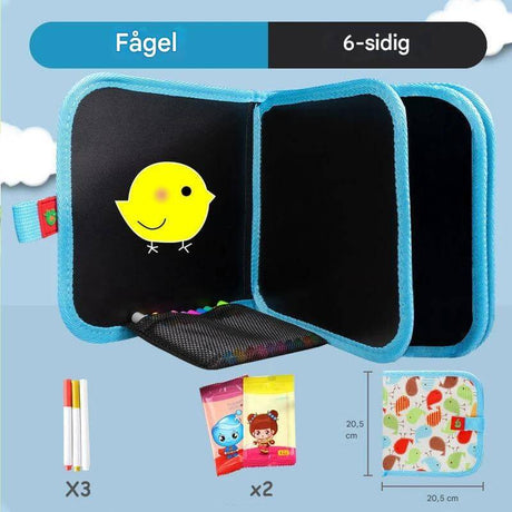 DoodleBloom – Återanvändningsbar Ritbok för Barn | Torkbar & Bärbar Kreativitet med Magisk Penna-Art & Drawing Toys-BB-Blå fågel-6 sidor-Hemnix