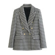 Dubbelknäppt Houndstooth Blazer för kvinnor Hemnix