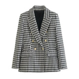 Dubbelknäppt Houndstooth Blazer för kvinnor Hemnix