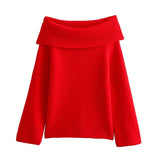Stickad tröja med off shoulder för kvinnor